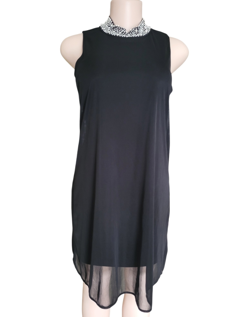 Nik & Nash Black Sleeveless Beaded Collar Dress
